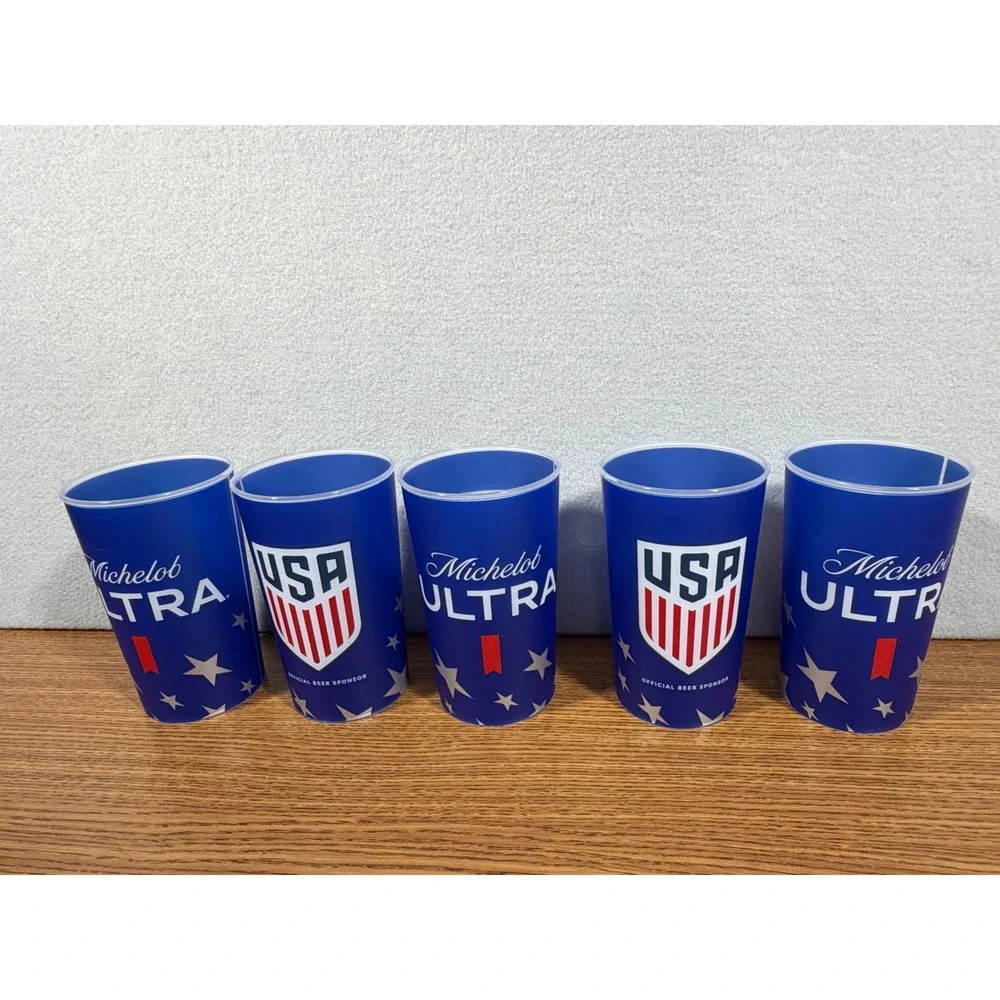 Michelob ULTRA Team USA Soccer Plastic Cups Blue Patriotic Stars Set of 5